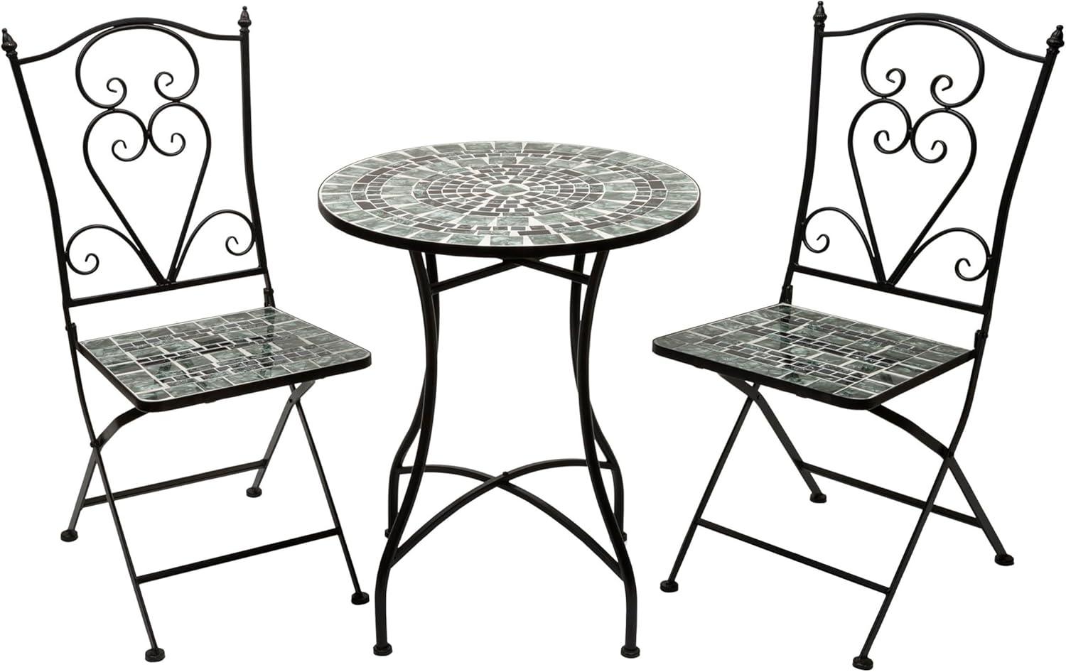 Alpine Corporation 3-Piece Metal Mosaic Tile Bistro Set, Green & Black
