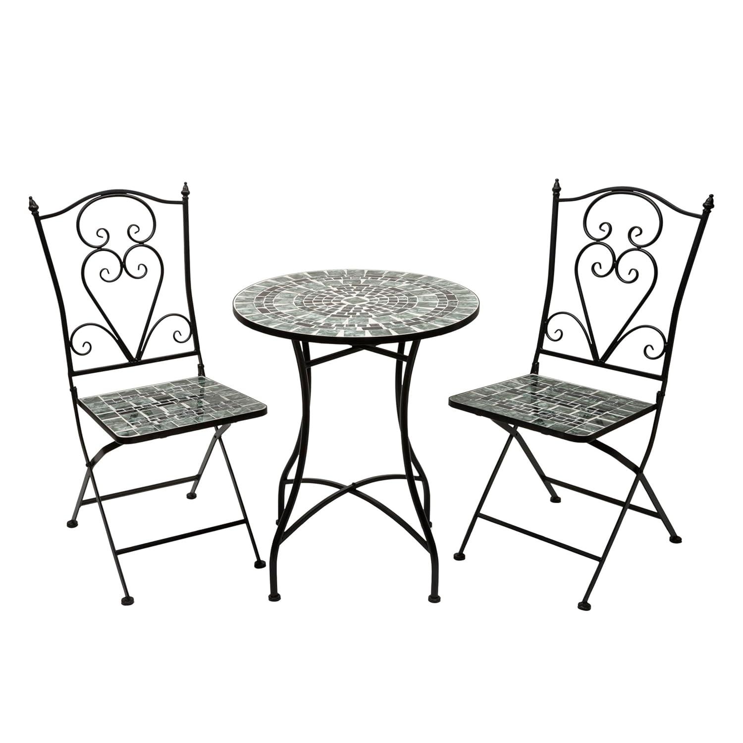 Alpine Corporation 3-Piece Metal Mosaic Tile Bistro Set, Green & Black
