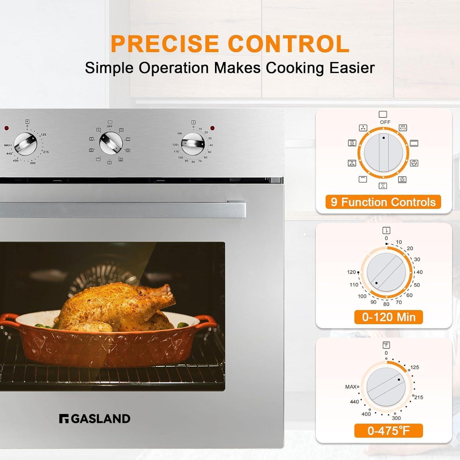 GASLAND 24" 2.3 cu. ft. Electric Single Wall Oven With 6 Cooking Functions ES606MS