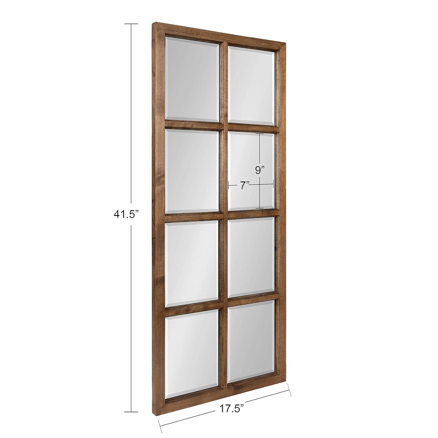 18" x 42" Hogan Windowpane Wall Mirror Natural: Beveled, Rustic Finish, Wood Frame - Kate & Laurel All Things Decor