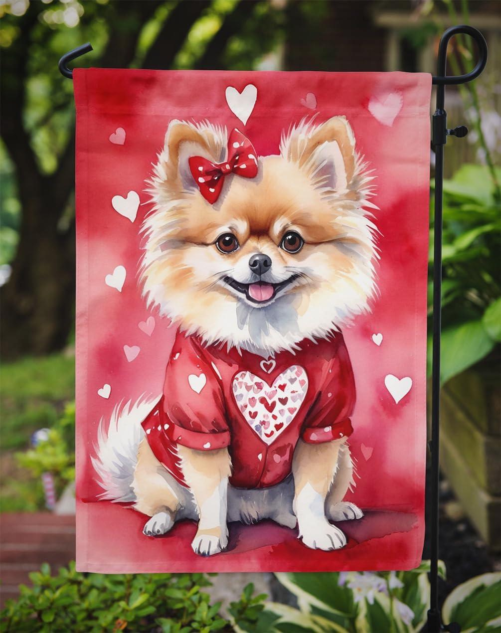 Pomeranian My Valentine Garden Flag 11.25 in x 15.5 in