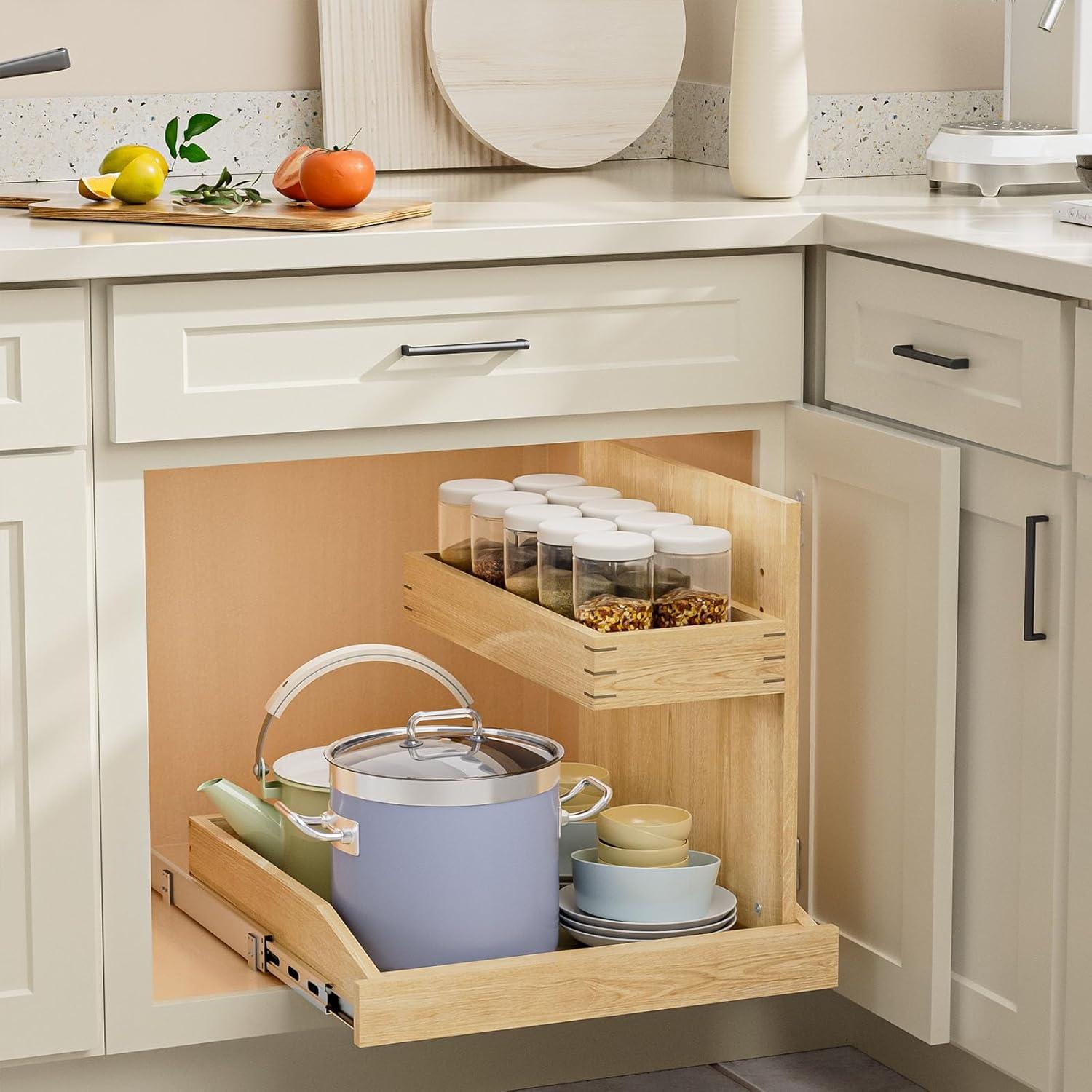 Soft Close 2-Tier Birch and Oak Under Sink Organizer