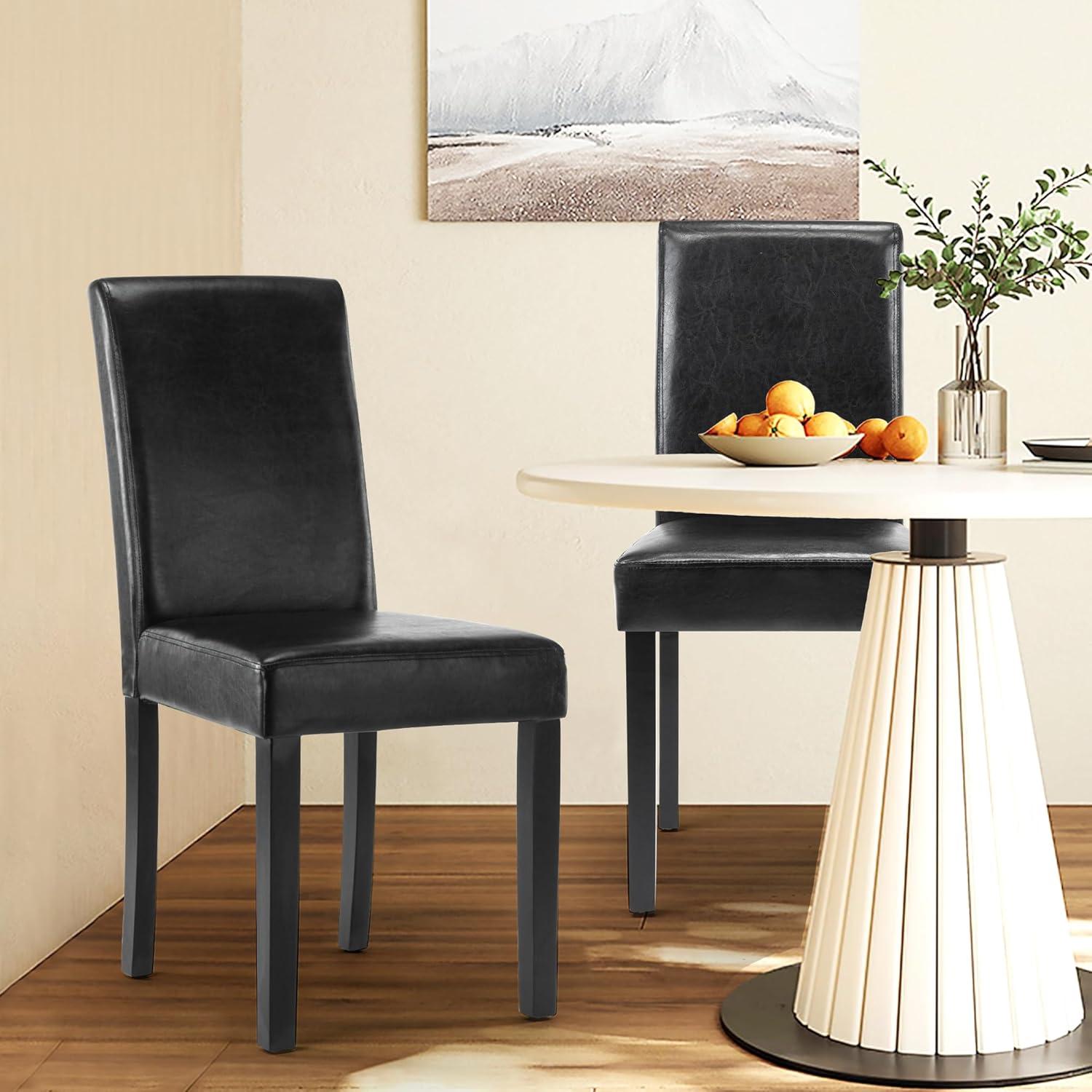 Tangkula Dining Chair Set of 4 w/ Acacia Wood Frame & Rubber Wood Legs Padded Backrest Black