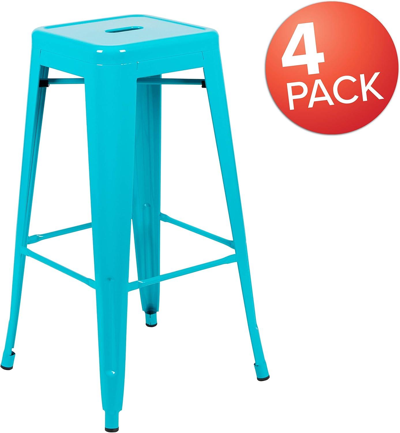 Emma and Oliver 4 Pack 30" High Metal Indoor Bar Stool - Stackable Stool, Teal