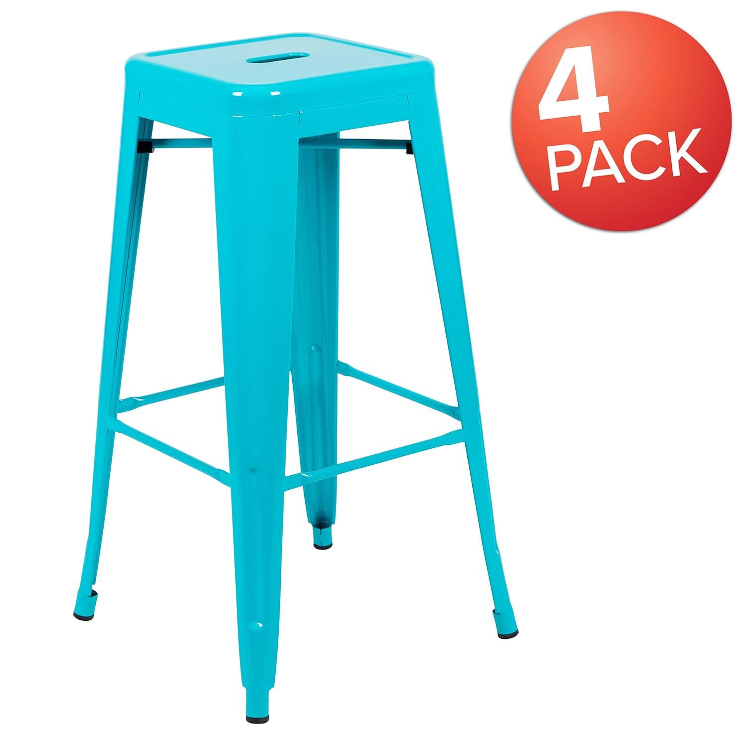Emma and Oliver 4 Pack 30" High Metal Indoor Bar Stool - Stackable Stool, Teal