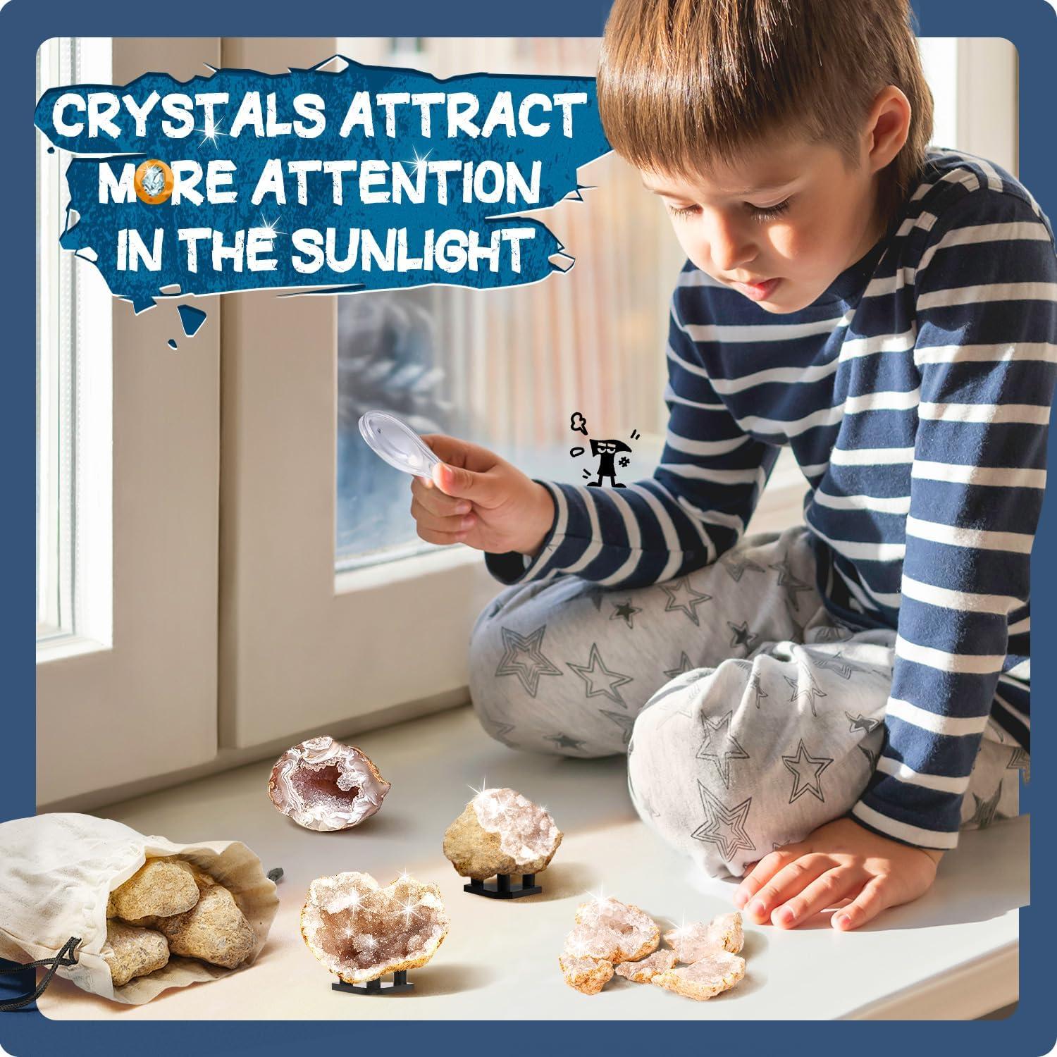 Eduman Geodes Kit, Break Open 10 Geodes, STEM Educational Geology Toys Science Kit ,Gift for Child Age 6+