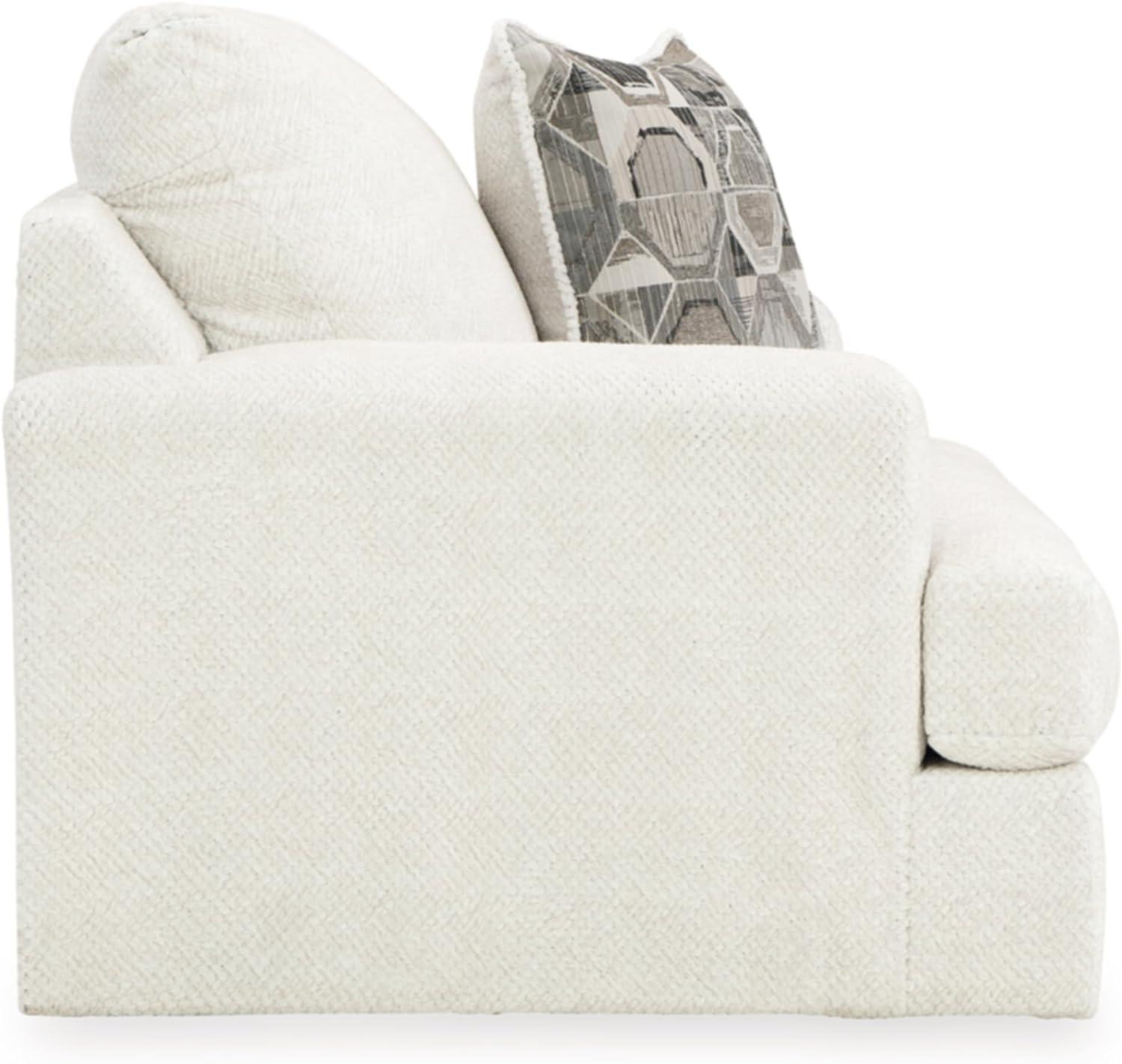 White Linen Contemporary Oversized Stationary Chair with Geometric Pillow