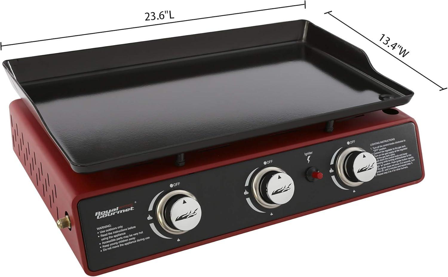 Red 24-Inch 3-Burner Portable Gas Grill Griddle