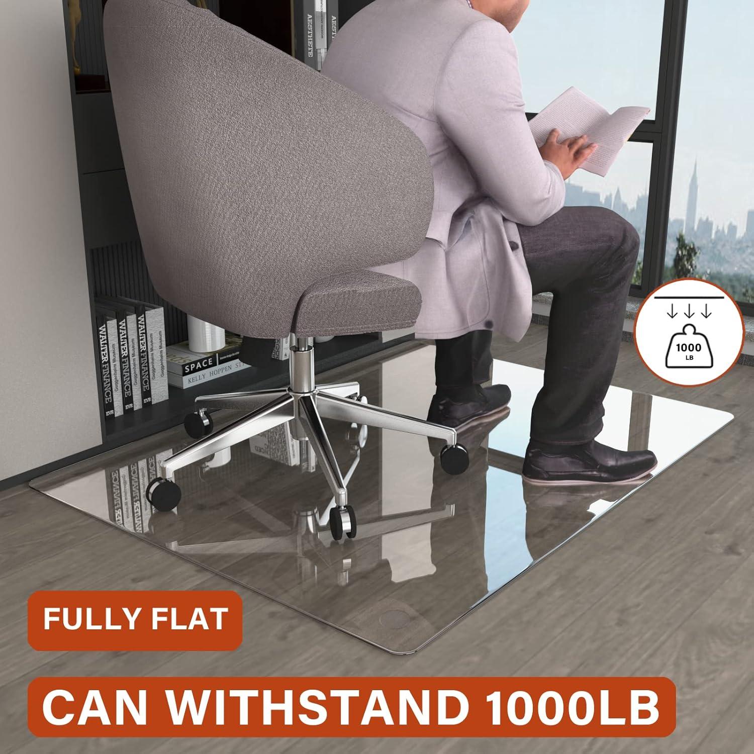 CONGUILIAO 36"x46" Tempered Glass Office Chair Mat for Carpeted or Floors, Effortless Rolling, Easy to Clean