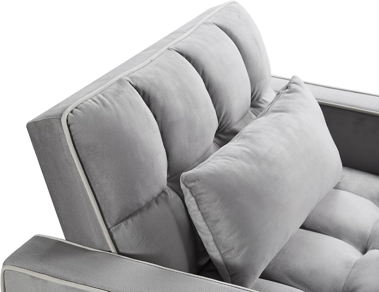 3 in 1 Convertible Sleeper Chair Bed with USB Ports, Cup Holder and Phone Stand, Velvet Pull Out Futon Sofa Beds, Adjustable Backrest Single Sofa Chair for Small Spaces, Living Room, Office (Gray)