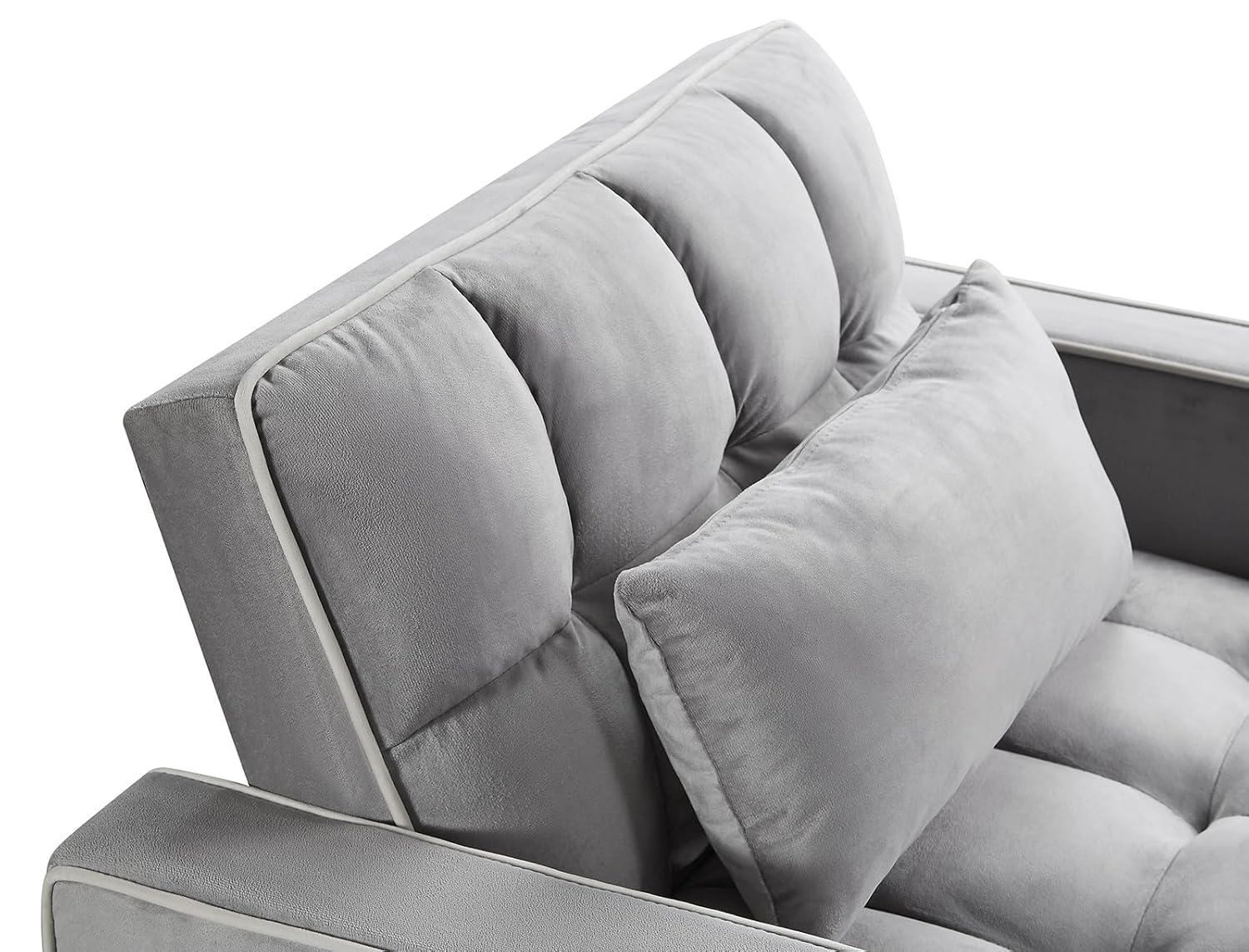 3 in 1 Convertible Sleeper Chair Bed with USB Ports, Cup Holder and Phone Stand, Velvet Pull Out Futon Sofa Beds, Adjustable Backrest Single Sofa Chair for Small Spaces, Living Room, Office (Gray)