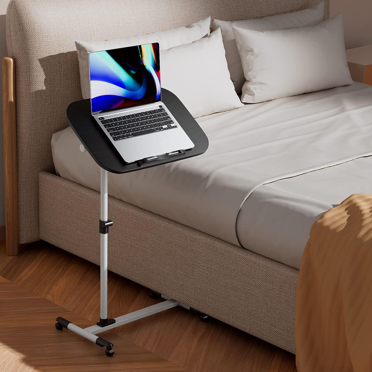 MoNiBloom Mobile Computer Desk, Adjustable Height Standing Table, Laptop Desk Rolling Sit-Stand with Wheels