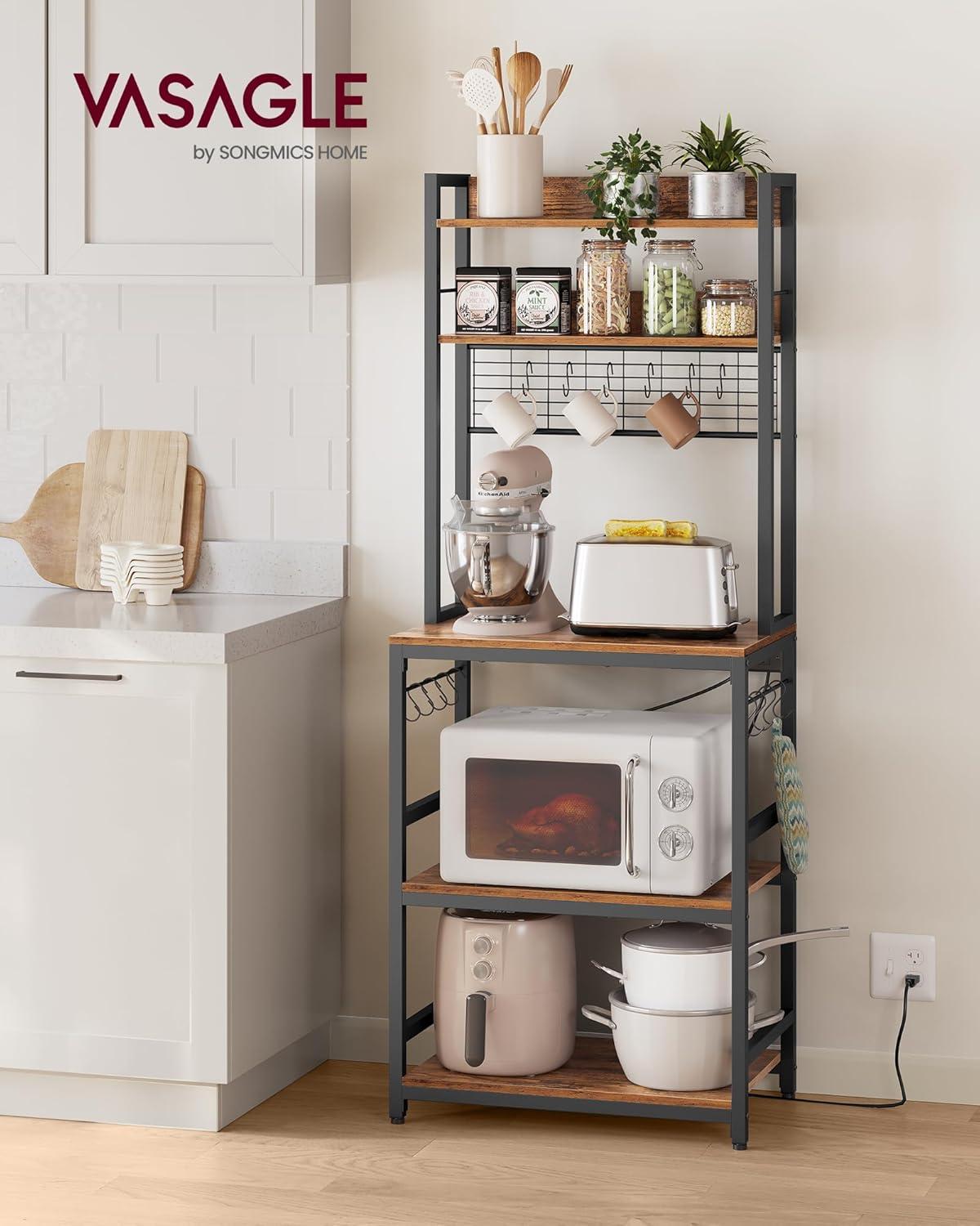 Rustic Brown and Black Adjustable 5-Tier Kitchen Baker's Rack