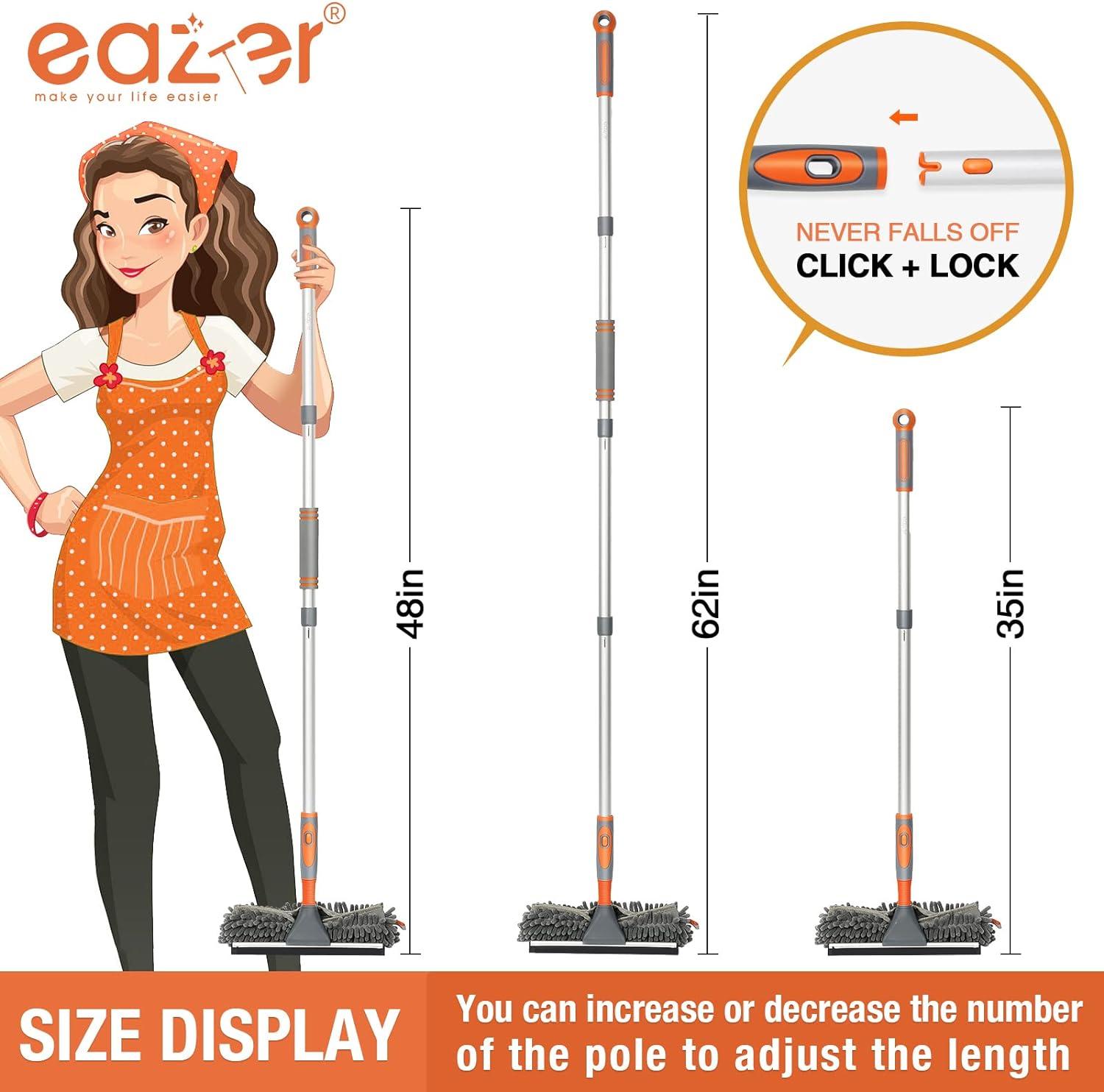 eazer Window Squeegee Cleaner - 2 in 1 Window Cleaning Tool Kit, 62inch Extension Pole Washer Equipment for Car Indoor Outdoor Window Glass