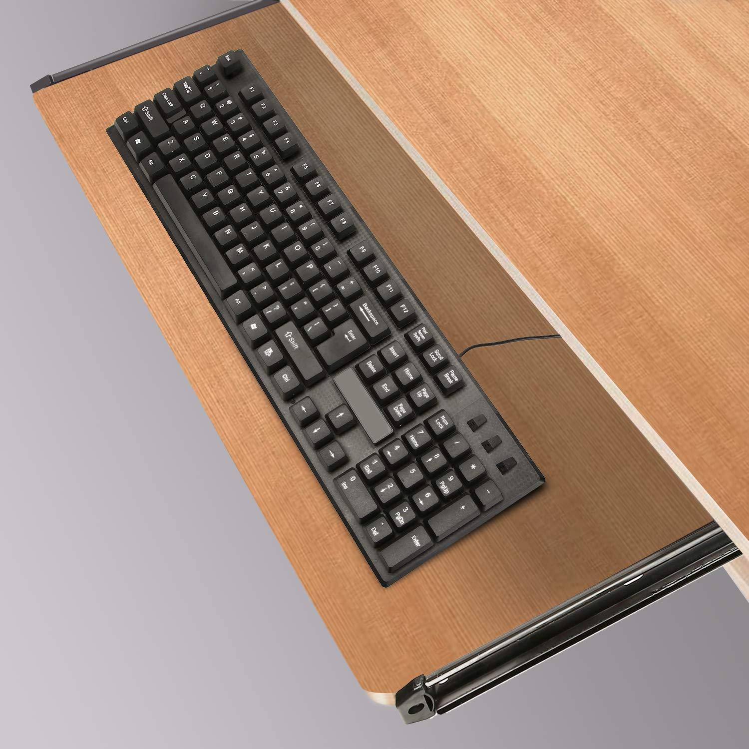 KINJOEK 2 PCS 14 Inch Under Desk Keyboard Tray Rails Slides, Adjustable Height Heavy Duty Ball Bearing Keyboard Mount Track, Black