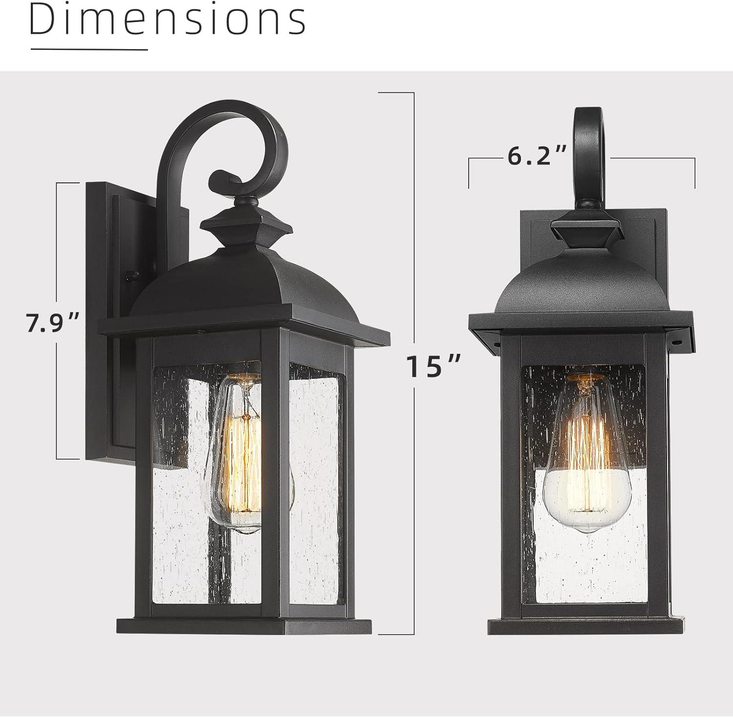 Matte Black Outdoor Wall Sconce with Seeded Glass Shade, Set of 2