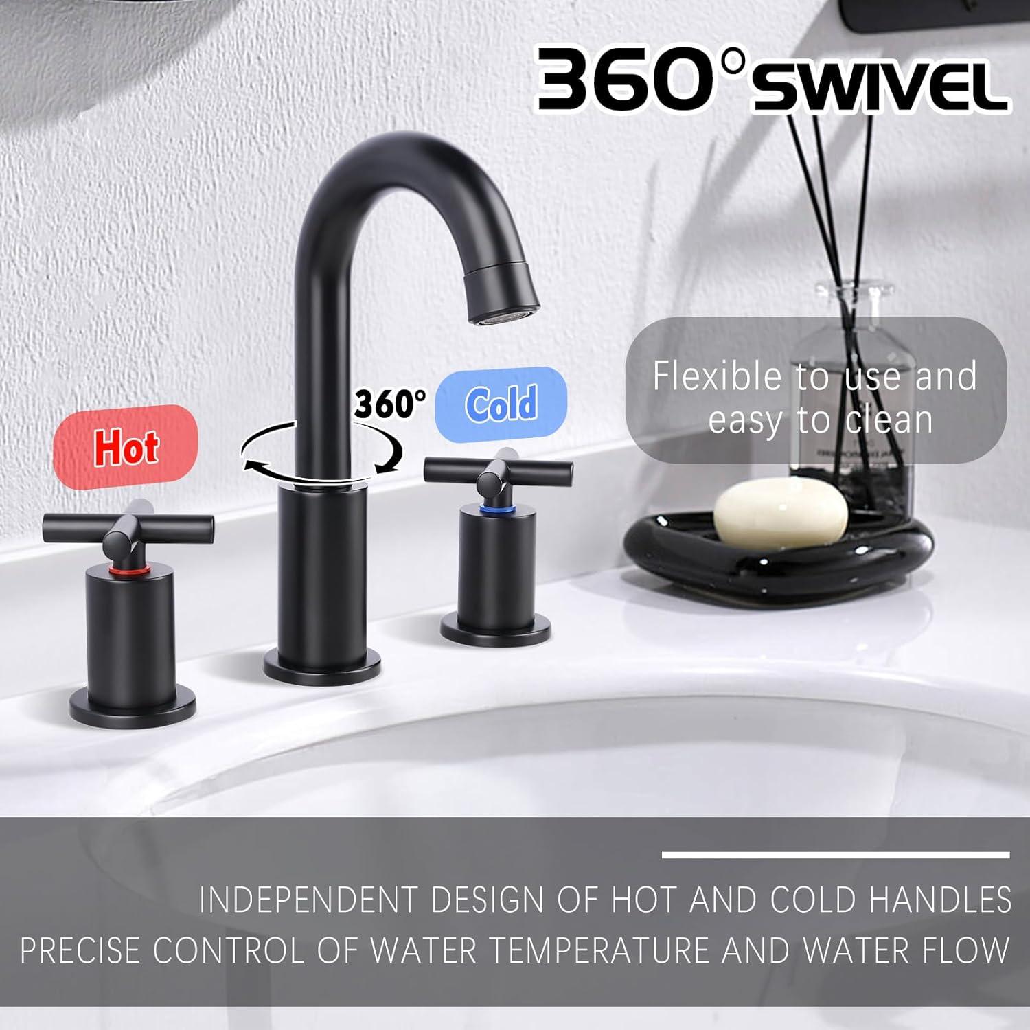 Matte Black Stainless Steel Double Handle High Arc Bathroom Faucet