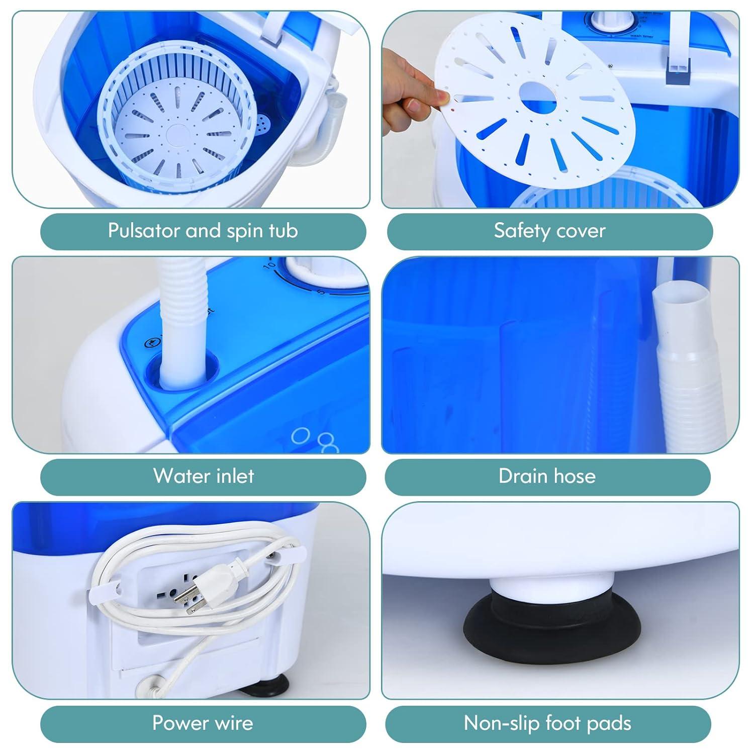 Costway 5.5lbs Portable Mini Compact Washing Machine Electric Laundry Spin Washer Dryer Blue