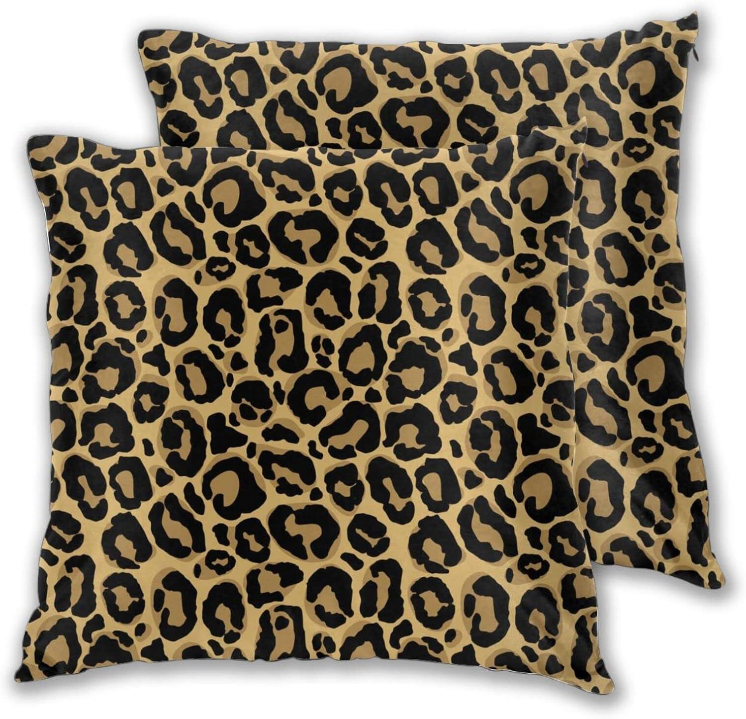 Leopard Skin Wild Animal Print Throw Pillow Cover Set of 2 Decorative Square Pillowcase Throw Cushion Case for Bedroom  Living Room  Sofa  Couch and Bed  18 x 18 Inches