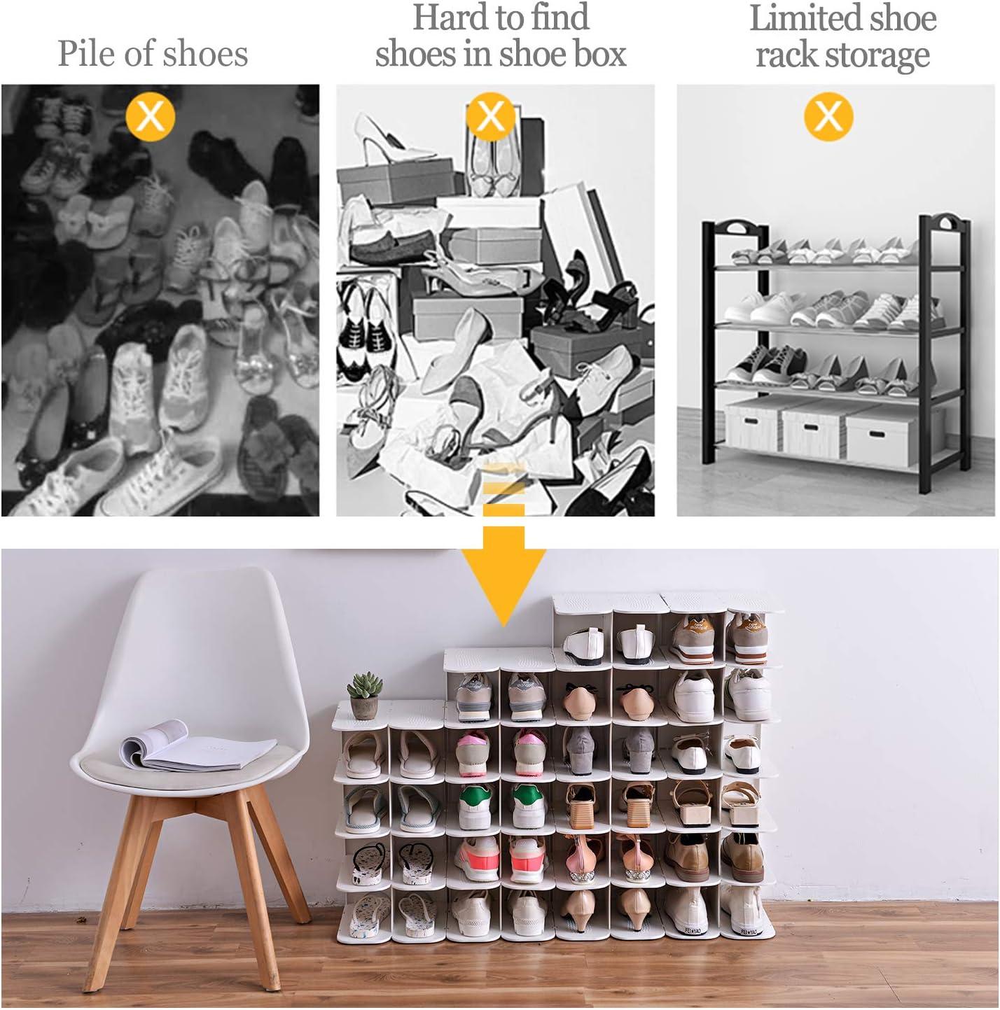 6-Tier Shoe Rack Storage Organizer, Adjustable Shoe Shelf, Free-Standing Space Saving Shoes Storage Stand for Entryway, Hallway, Closet, White
