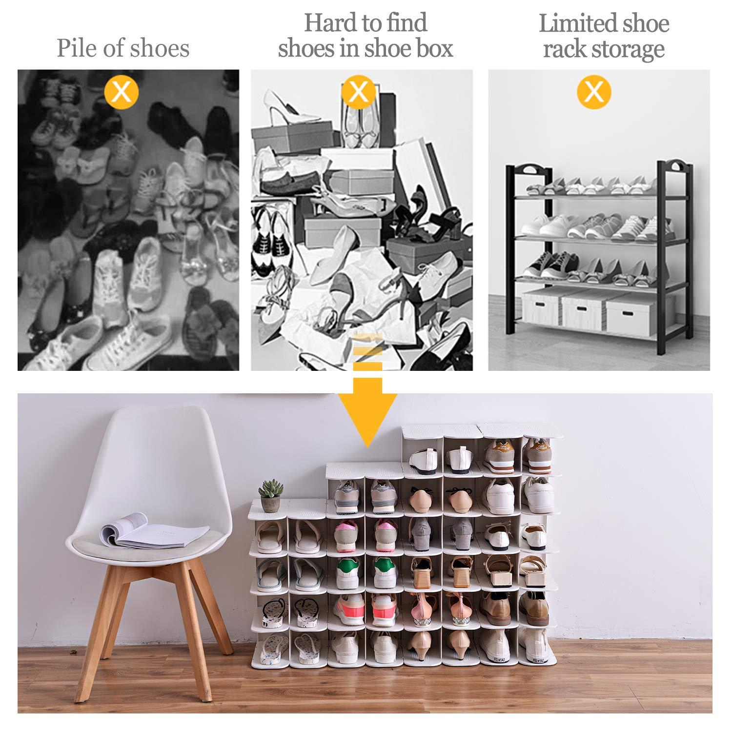 6-Tier Shoe Rack Storage Organizer, Adjustable Shoe Shelf, Free-Standing Space Saving Shoes Storage Stand for Entryway, Hallway, Closet, White