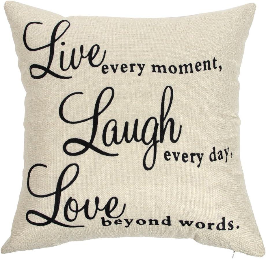 Live Laugh Love Quote Cotton Linen Throw Pillow Cover