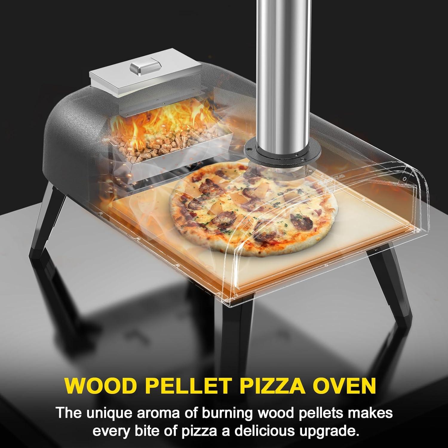 Pizza Oven Outdoor 12" Wood Fired Pizza Ovens Pellet Pizza Stove for Outside, Portable Stainless Steel Pizza Oven for Backyard Pizza Maker Portable Mobile Outdoor Kitchen (Swivel Grey)