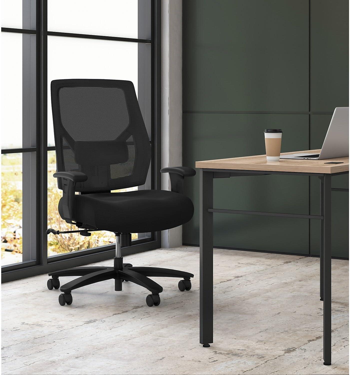 Modern High-Back Black Mesh & Fabric Big and Tall Office Chair