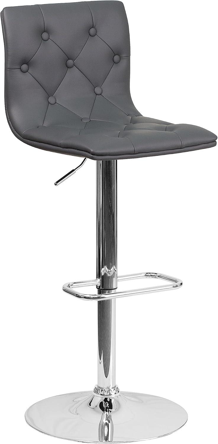 Gray Adjustable Swivel Barstool with Chrome Base