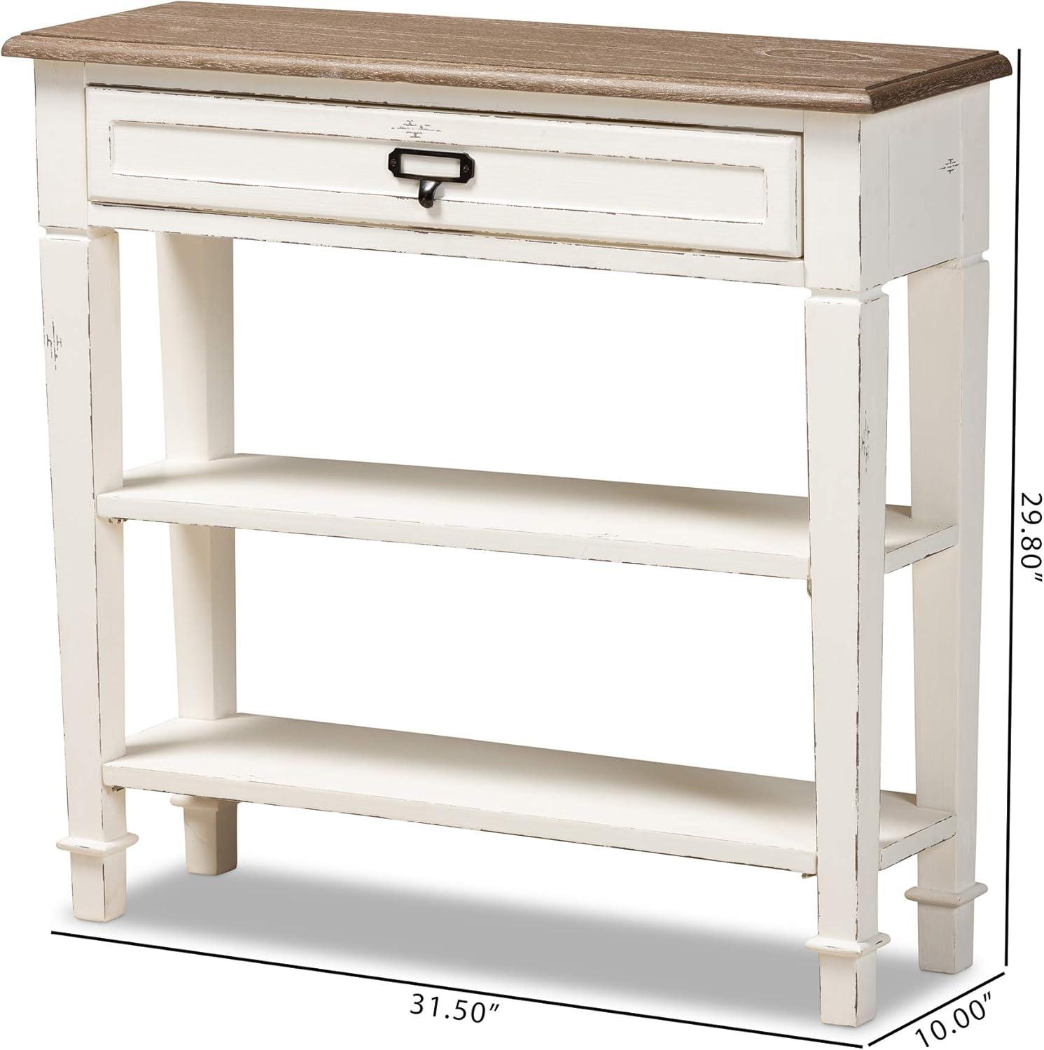 Distressed White and Natural Wood Console Table with Storage