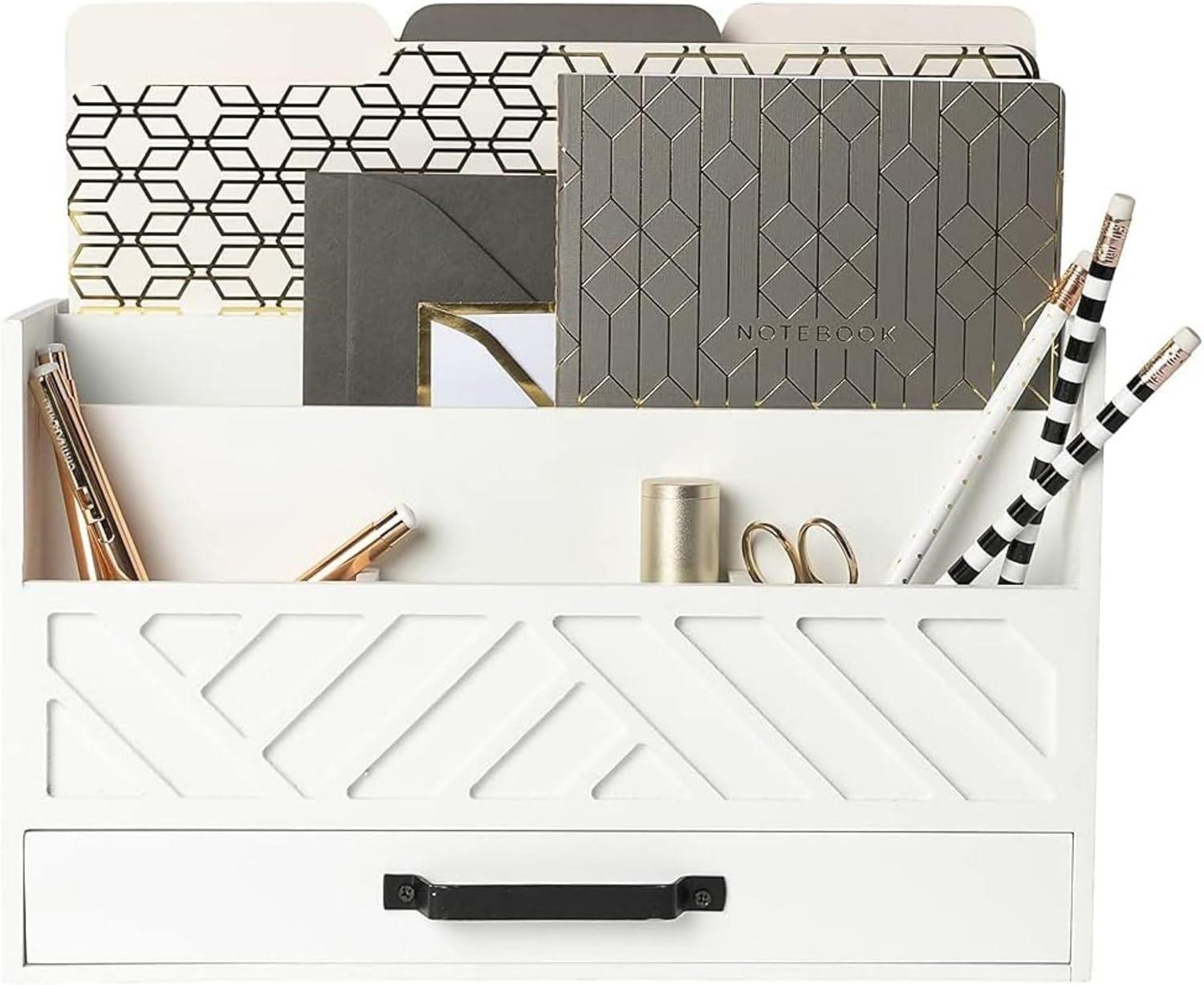 BEACHWATER POOL & SPA, LLC Mail Organizer Countertop Kitchen - Wood Desk Organizer Storage With Drawer - Mail Sorter Organizer Or Bill Organizer For Desk - Farmhouse Desk Organizer Accessories - Mail Basket For Counter