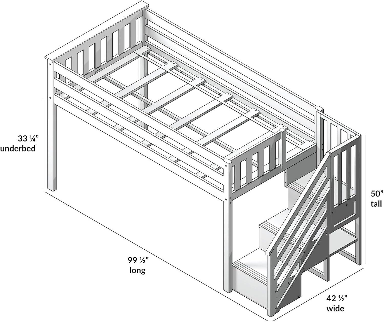 Max & Lily Twin Low Loft Bed with Staircase