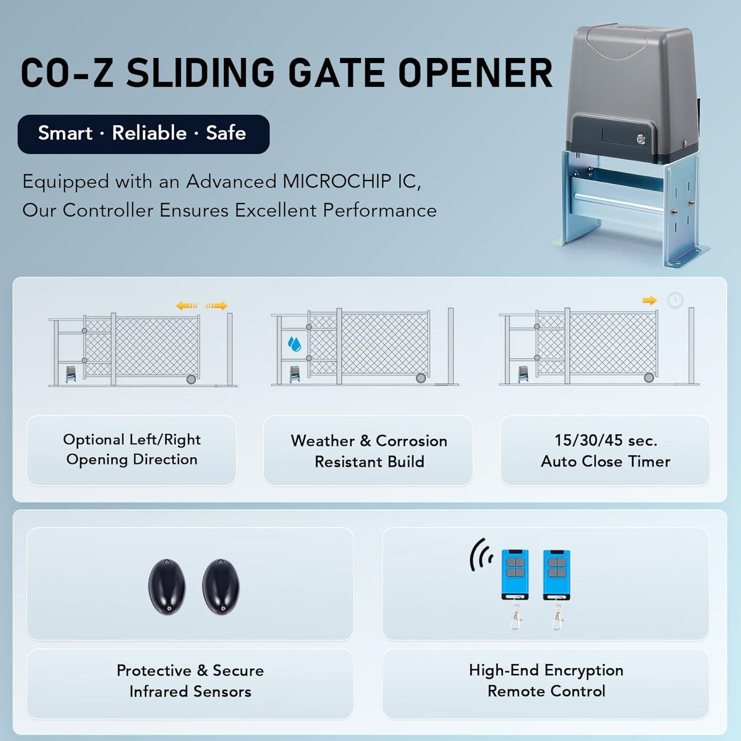 CO-Z 3300 lb Gray Steel Automatic Sliding Gate Opener Kit