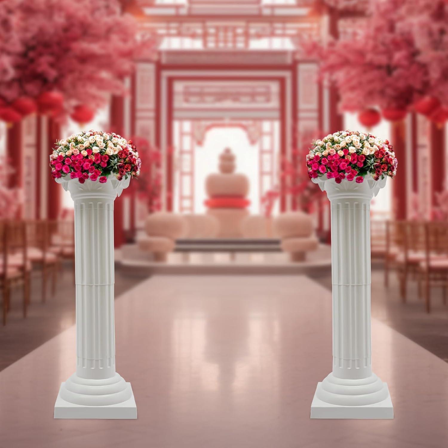 Roman Columns Plastic Wedding Stand Pillar Greek Statue Plant Stand Elegant Event Party Decorative Pedestal Flower Pot Holder Decor (4Pcs, 11.81x35.43 Inch)