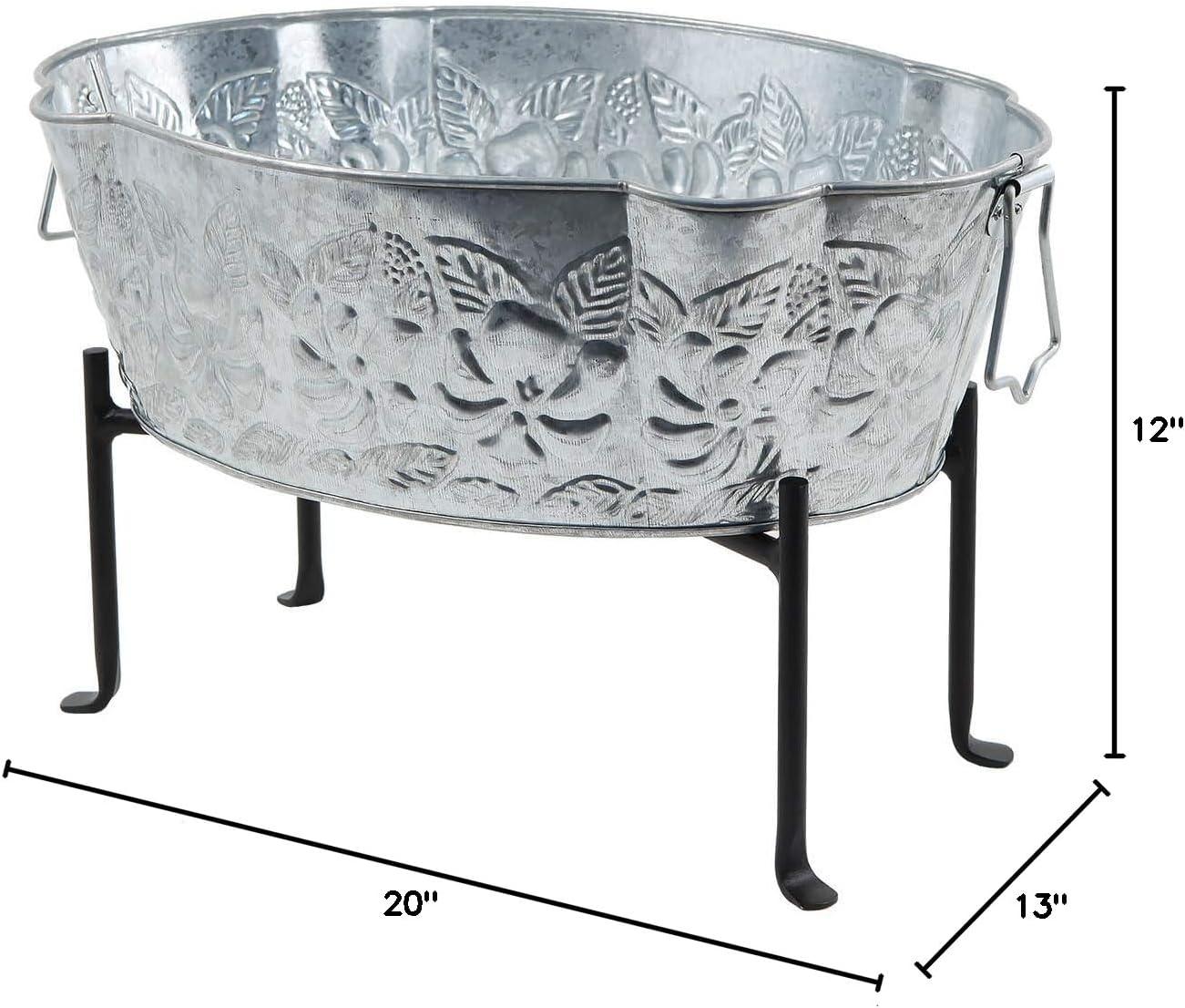 20" Embossed Oval Tub with Folding Stand Steel - ACHLA Designs: Vintage-Style Beverage Chiller & Planter