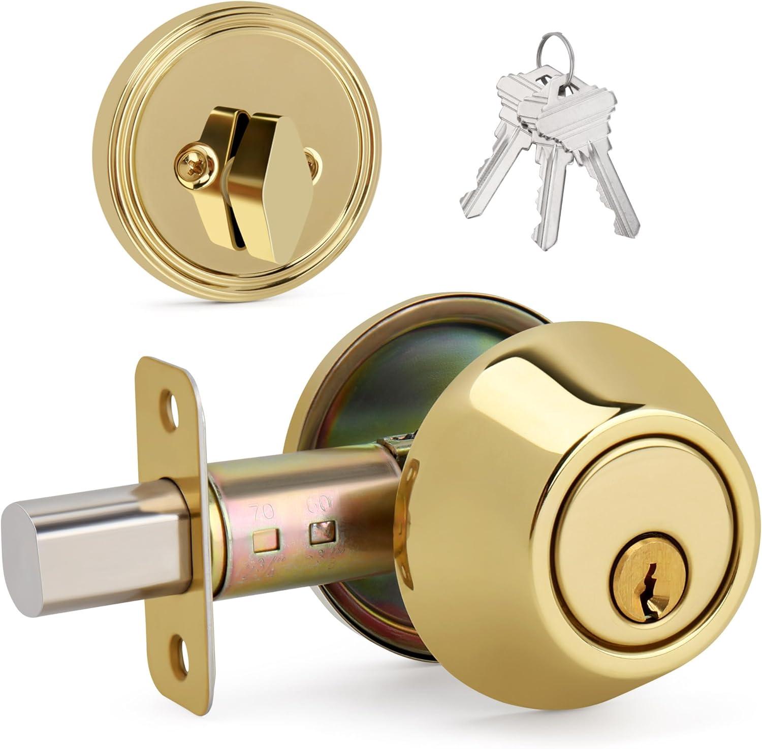 Design House 727438 Single Cylinder 6-Way Universal Deadbolt with Latch Polished Brass