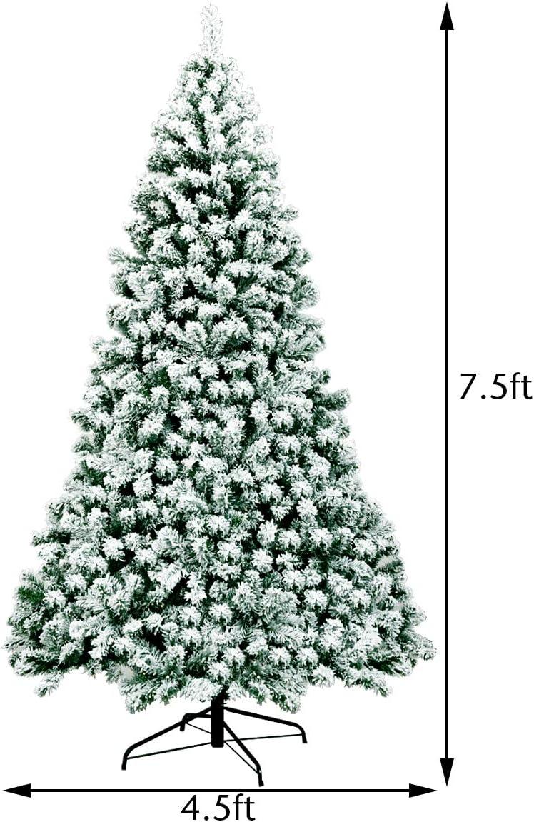 7.5ft Green and White Snow Flocked Pre-Lit Christmas Tree