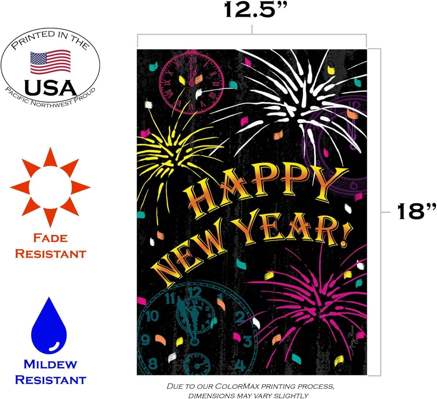 Happy New Year Multi-Color Polyester Garden Flag