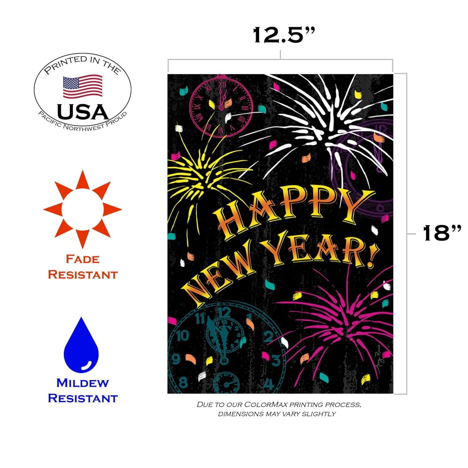 Happy New Year Multi-Color Polyester Garden Flag