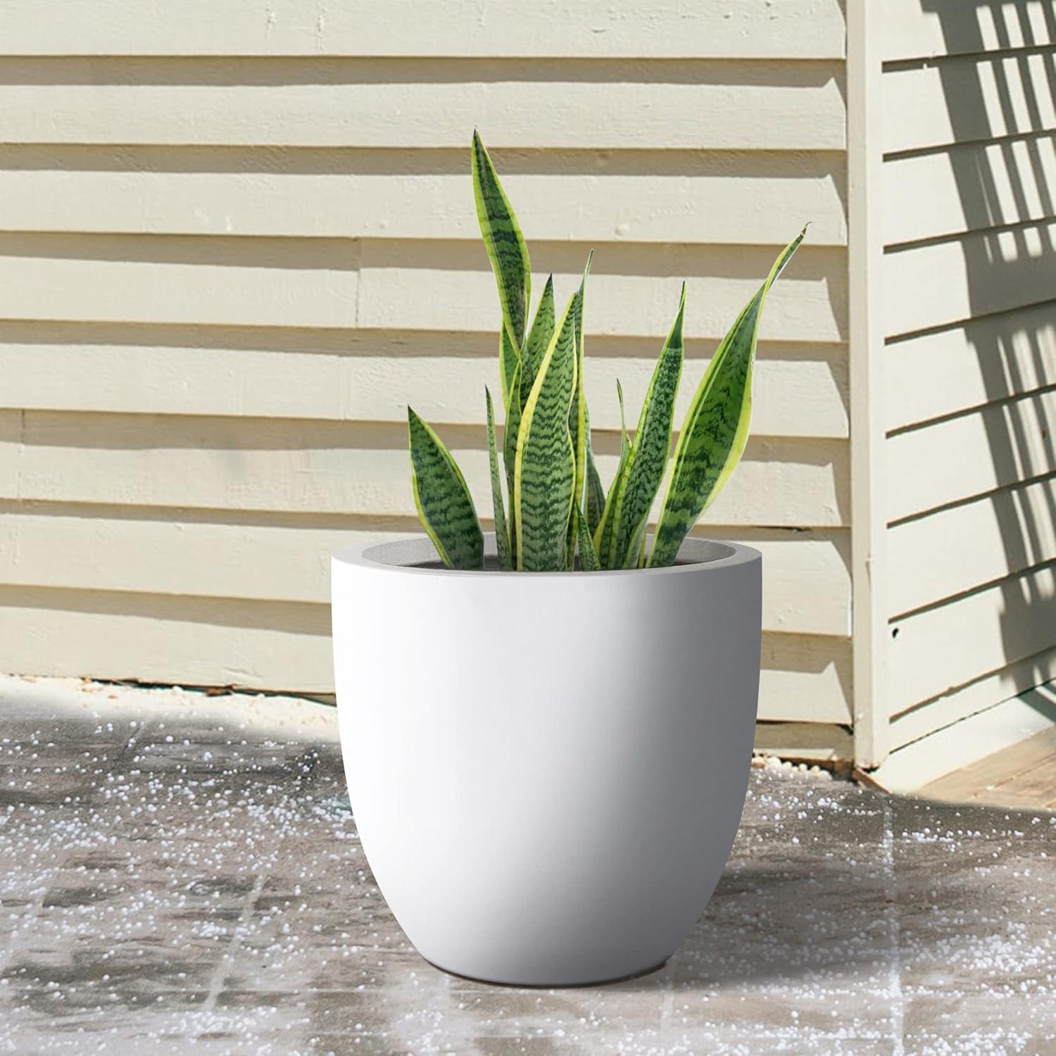 Eco-Friendly Large Pure White Round Concrete Planter with Drainage