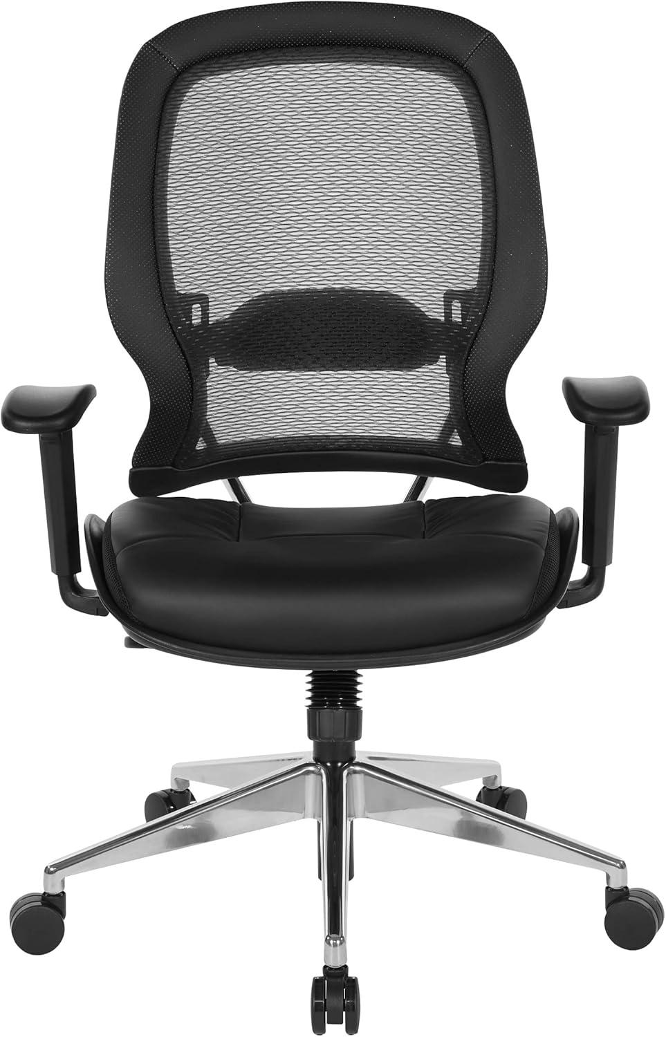 Air Grid Black Back Office Chair with Bonded Leather Seat