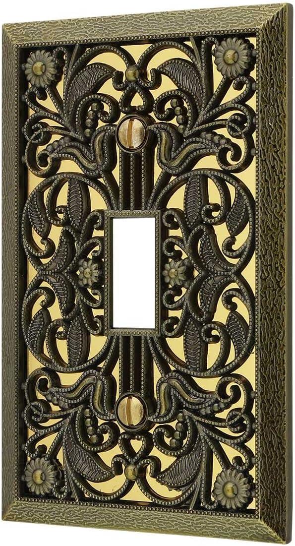 Amerelle 65TAB Filigree Wallplate, 1 Toggle, Cast Metal, Antique Brass, 1-Pack