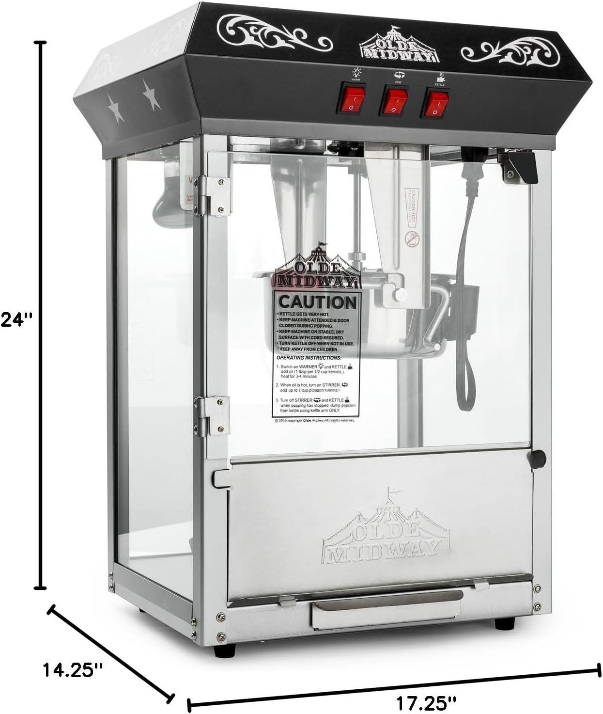 Old-Fashioned Black Steel Tabletop Popcorn Machine with Cart