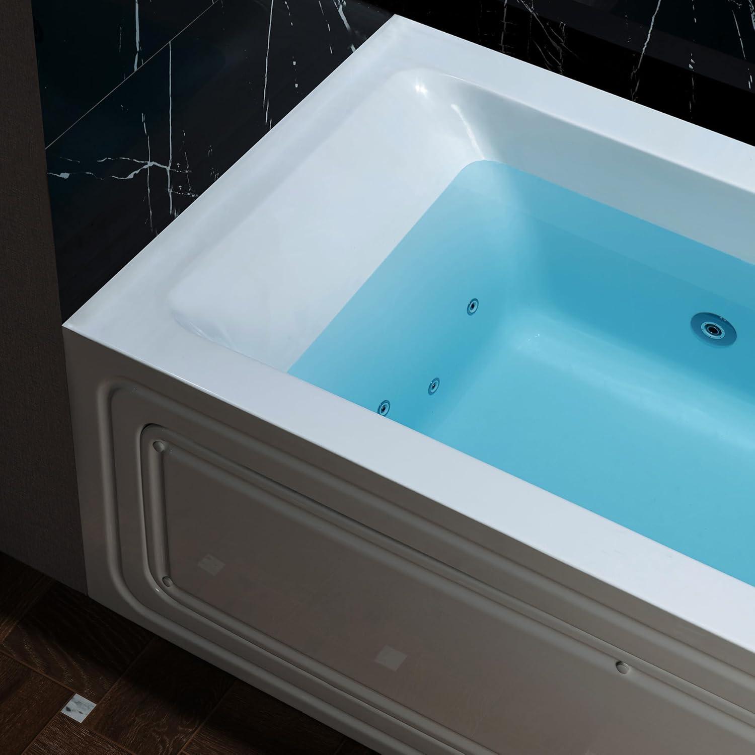 WoodBridge 60" X 30" Alcove Acrylic Rectangular Whirlpool Heated Jetted Tub In White With Drain and Overflow BS666-R-CH01