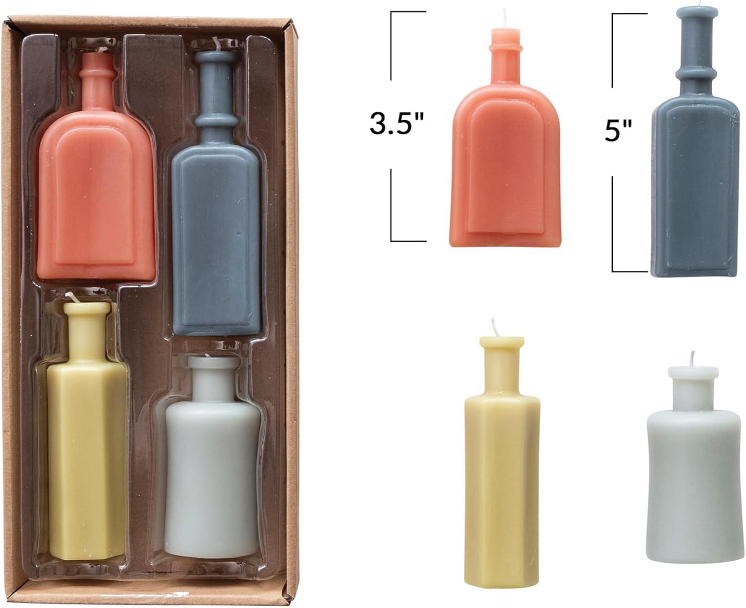Creative Co-Op Unscented Bottle Shaped Candles, Multicolor, Set of 4