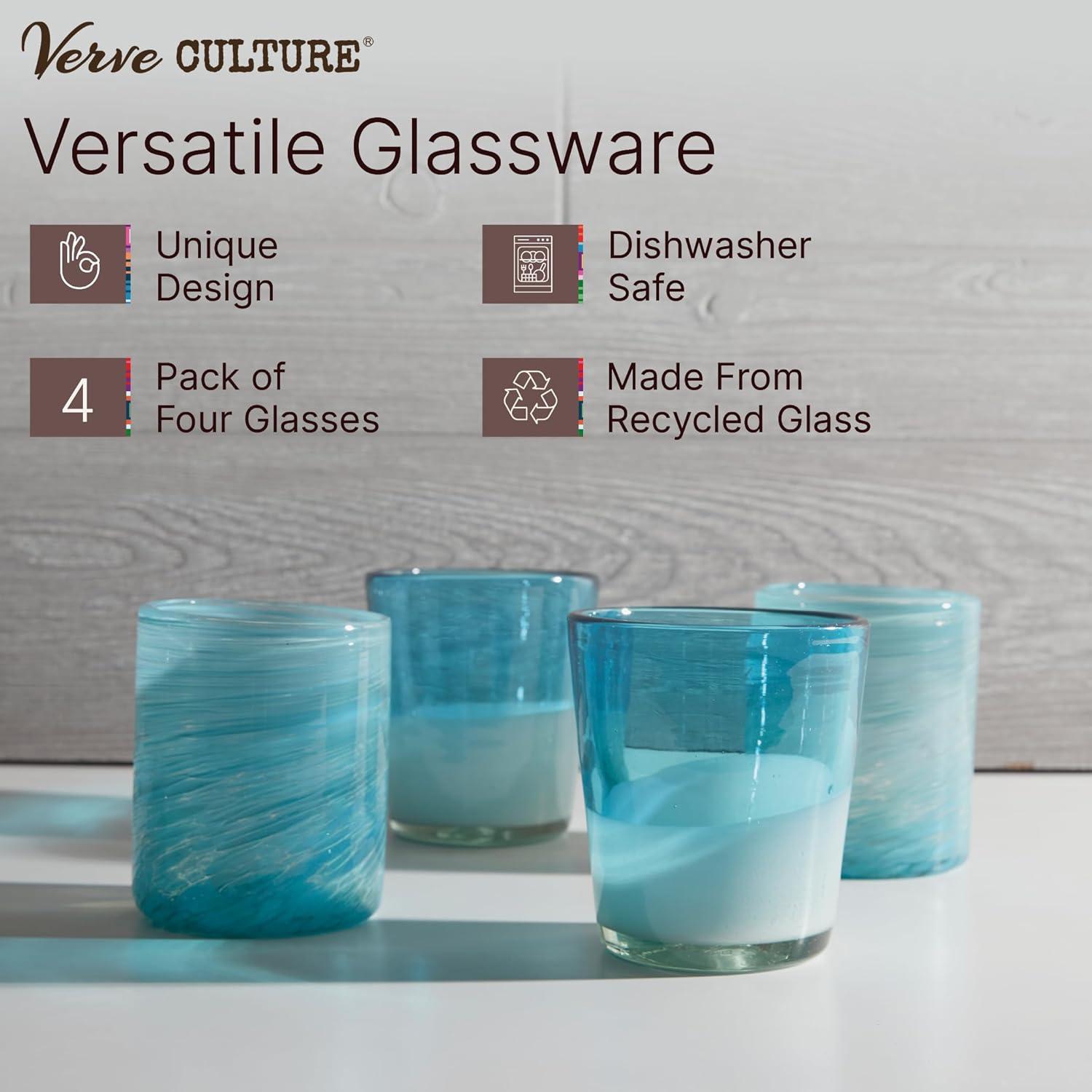 Set of 4 Aqua Handblown Recycled Glass Drinking Glasses