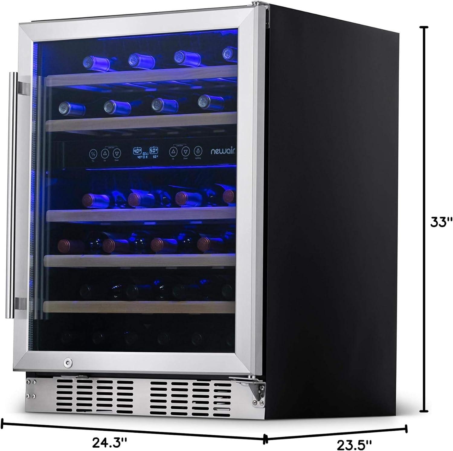 Newair 46 Bottle Dual Zone Built-in Wine Refrigerator with Beechwood Shelves and Recessed Kickplate