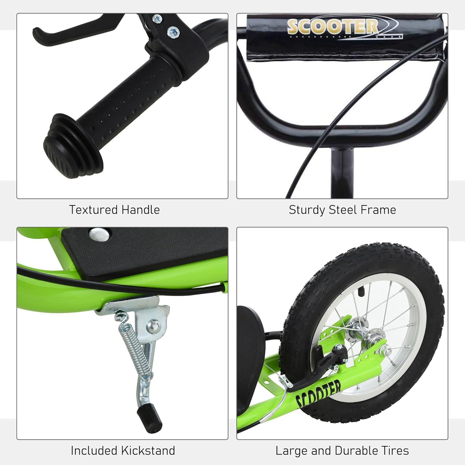 Green Adjustable Steel Frame Youth Kick Scooter