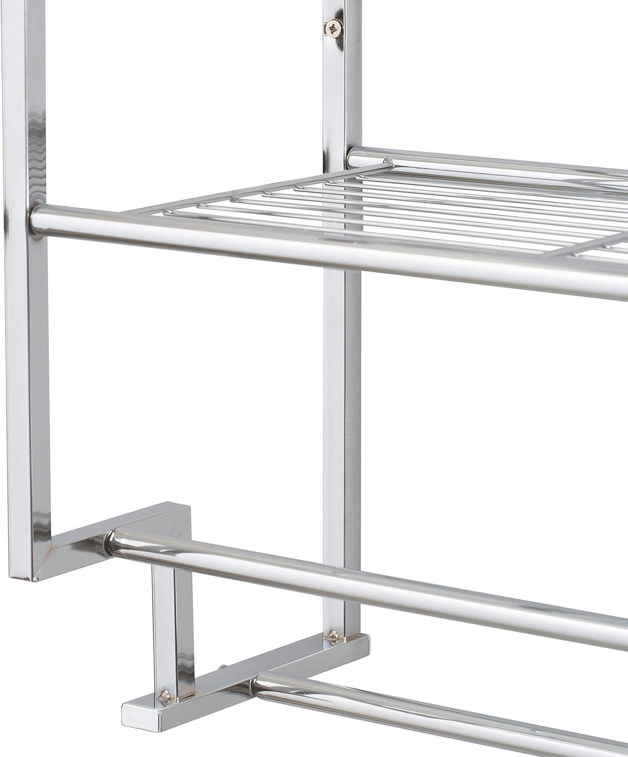 Chrome 2-Tier Wall Mounted Bathroom Shelf with Towel Bar