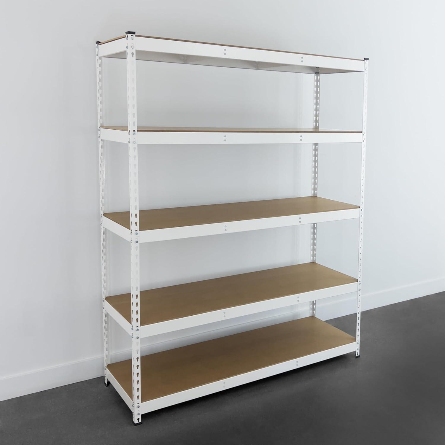 MonsterRax Modular Garage Shelving - 5 Tier Storage Shelves, Tall Metal Rack Shelves for Storage, Heavy Duty Steel Shelf Organizer for Garage, Or Kitchen Pantry (White, 18" x 60" x 72")